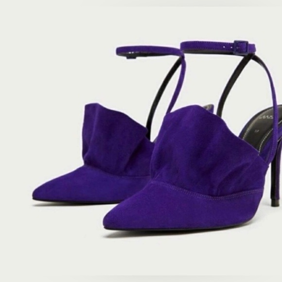 Zara rare 100% leather ruffled frill heels size 40 - Picture 1 of 8